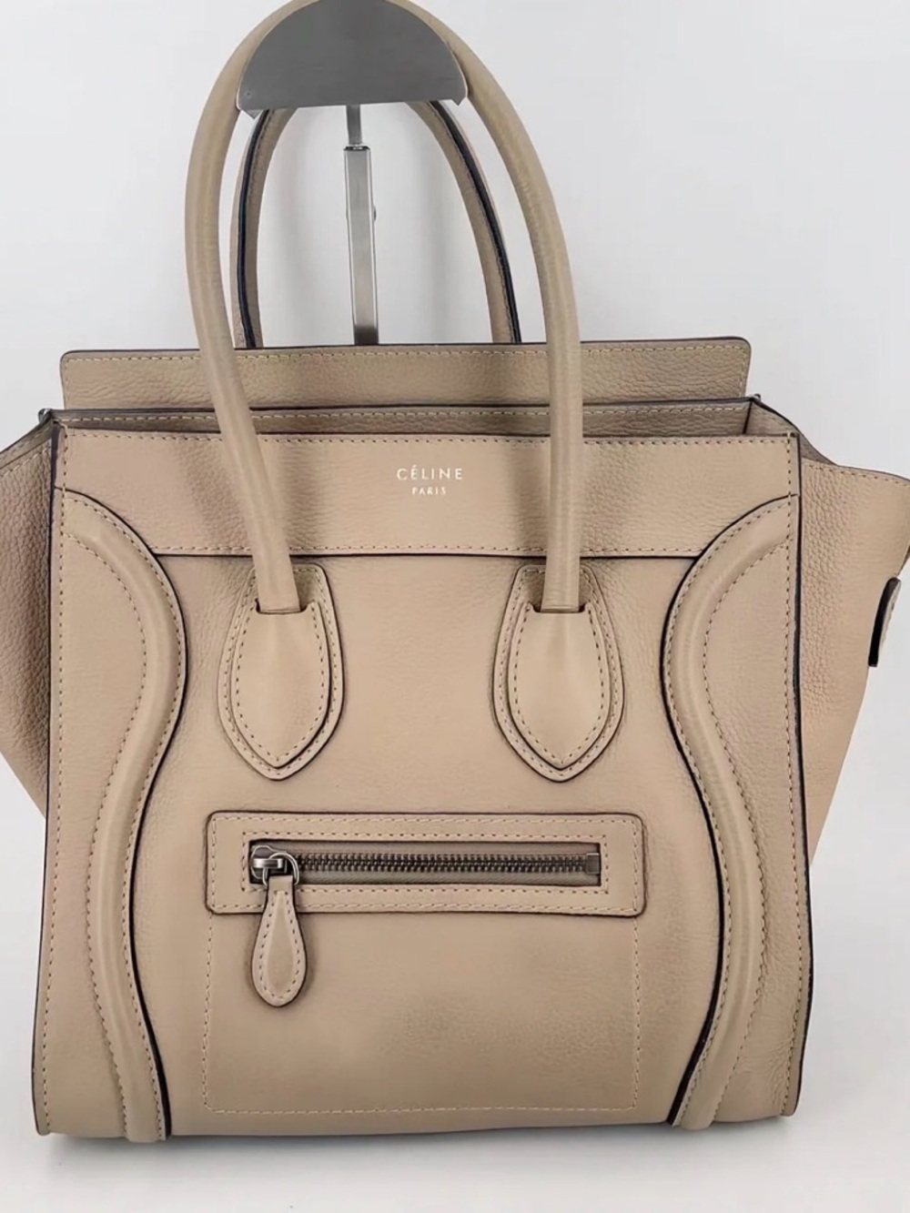 Celine Beige Leather Luggage Tote Bag